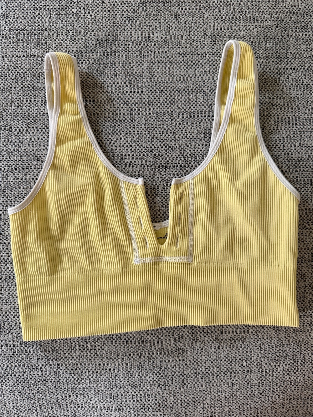 Urban Outfitters Pale Yellow Ribbed Crop Tank with White Trim